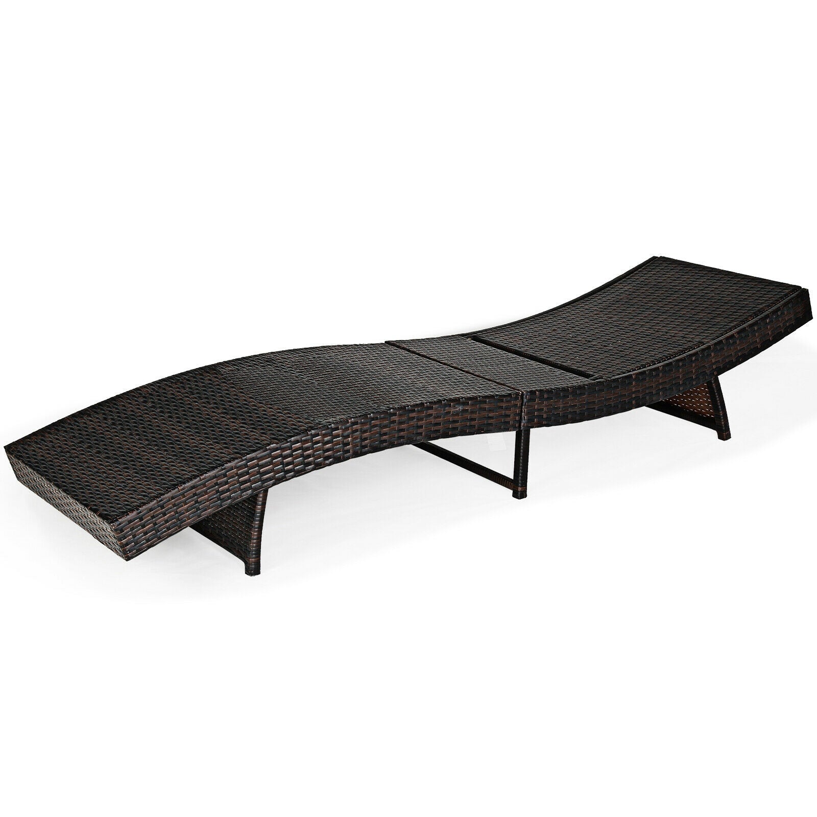 Elegant view of the Folding Adjustable Rattan Chaise Lounge Chair without cushion, highlighting its durable woven design and sturdy build.