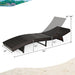 Folding Adjustable Rattan Chaise Lounge Chair with Thick Cushion - Turquoise, 5-Level Recline, 400 lbs Capacity features measurements and design details.