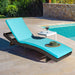 Folding Adjustable Rattan Chaise Lounge Chair with Thick Cushion - Turquoise, 5-Level Recline, 400 lbs Capacity beside a swimming pool with a drink on a table.