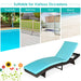 Folding Adjustable Rattan Chaise Lounge Chair with Thick Cushion placed in various outdoor settings including poolside and beach, demonstrating its versatility.