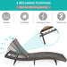 Detailed features of the Folding Adjustable Rattan Chaise Lounge Chair showcasing 5 reclining positions for maximum comfort during sunbathing or relaxation.