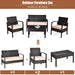 Complete view of the 4-Piece Outdoor Patio Rattan Conversation Set, including one loveseat, two single sofas, and a glass table, designed for all-season use.