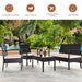 4-Piece Outdoor Patio Rattan Conversation Set displayed poolside, highlighting features like comfort, durability, and easy assembly.