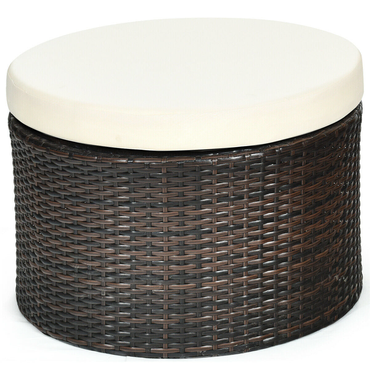 Spacious 5-Piece Patio Round Daybed Set with Canopy, Cushions & Adjustable Coffee Table by Dream Yard Oasis ™, displaying a versatile, round coffee table suitable for drinks or as a footrest, designed for outdoor use.