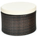 Spacious 5-Piece Patio Round Daybed Set with Canopy, Cushions & Adjustable Coffee Table by Dream Yard Oasis ™, displaying a versatile, round coffee table suitable for drinks or as a footrest, designed for outdoor use.
