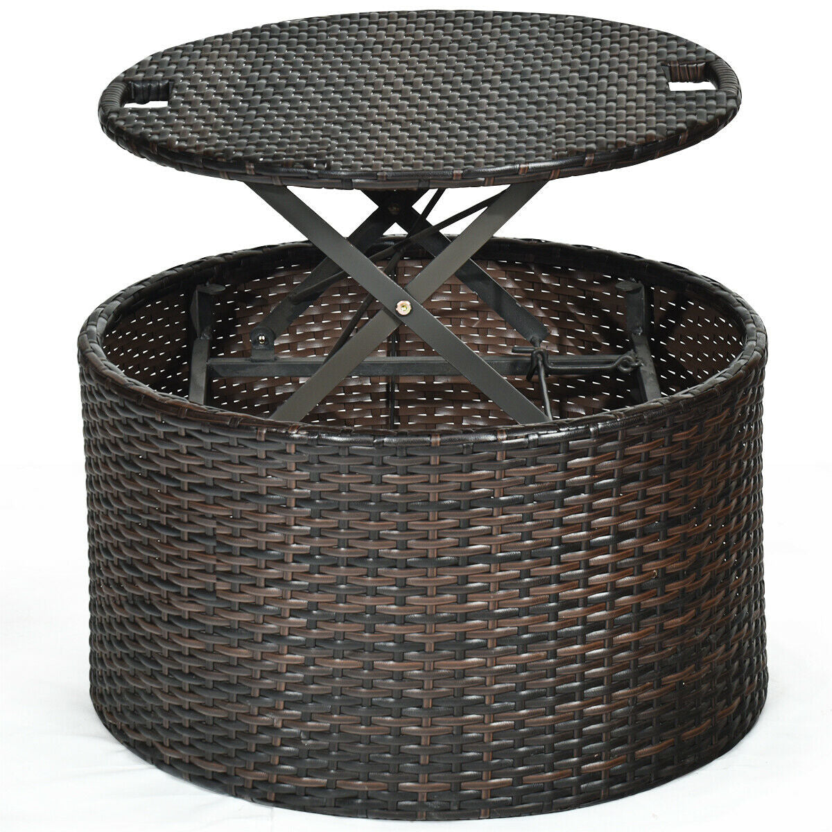 Spacious 5-Piece Patio Round Daybed Set with Canopy, Cushions & Adjustable Coffee Table by Dream Yard Oasis ™, featuring an adjustable height coffee table that complements the stylish rattan wicker design of the daybed set.