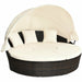 Spacious 5-Piece Patio Round Daybed Set with Canopy, Cushions & Adjustable Coffee Table from Dream Yard Oasis ™, showcasing a rounded design with plush pillows and a retractable canopy for sun protection.