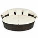 Spacious 5-Piece Patio Round Daybed Set with Canopy, Cushions & Adjustable Coffee Table from Dream Yard Oasis ™, arranged in a cozy setting with cushions and a durable canopy, perfect for outdoor relaxation.