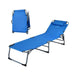 Lightweight Folding Chaise Lounge Chair with 5 Positions & Face Hole - Blue Outdoor Essential shown in a folded position to illustrate portability and ease of storage.