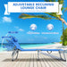 Adjustable reclining positions of the Lightweight Folding Chaise Lounge Chair with 5 Positions & Face Hole - Blue Outdoor Essential, highlighting 5 backrest positions and 2 leg adjustments for comfort.