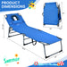Lightweight Folding Chaise Lounge Chair with 5 Positions & Face Hole - Blue Outdoor Essential with product dimensions shown alongside its folded configuration for easy transport.