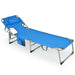 5-Position Adjustable Folding Beach Lounge Chair with Removable Pillow - Blue, shown with a sturdy steel frame and premium oxford fabric for outdoor relaxing.