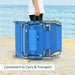 5-Position Adjustable Folding Beach Lounge Chair with Removable Pillow - Blue, shown conveniently folded and easy to carry, perfect for beach days and outdoor relaxation.