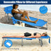5-Position Adjustable Folding Beach Lounge Chair with Removable Pillow - Blue, demonstrated in use on the beach with adjustable positions for lounging.