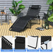 Multi-Purpose Foldable Recline Lounge Chair with 4-Position Backrest & 2-Position Footrest set up on a patio, highlighting its removable headrest and sturdy construction.