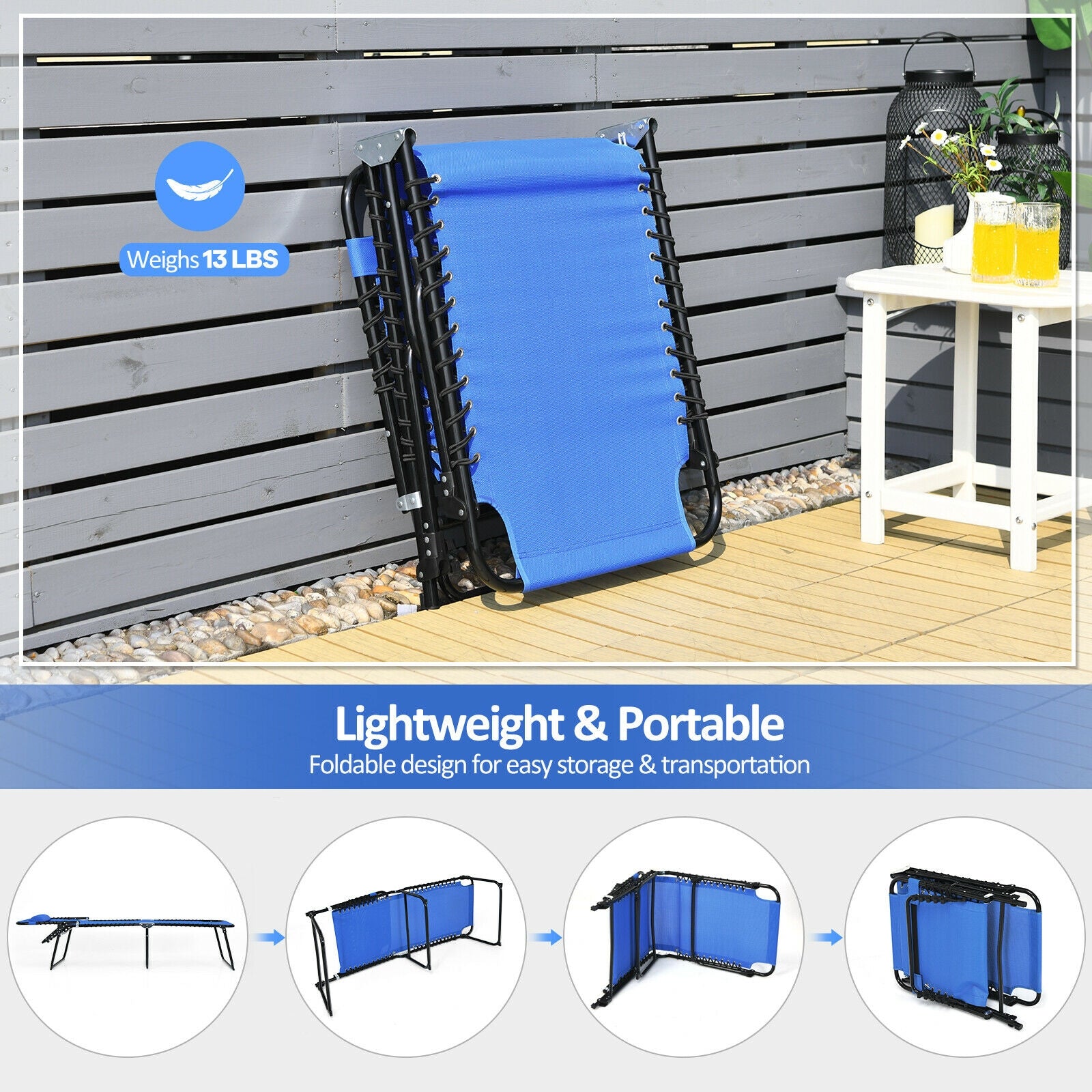 Dream Yard Oasis™ Foldable Recline Lounge Chair shown in a compact folded state for easy storage, emphasizing its lightweight design.