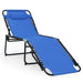 Dream Yard Oasis™ Foldable Recline Lounge Chair in Blue featuring a 4-position adjustable backrest and footrest, perfect for beach, camping, or lounging.