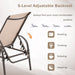Adjustable backrest feature of the Adjustable Patio Chaise Lounge Chair - Outdoor Folding Recliner with 5 Positions in brown, highlighting its versatility for reading, relaxing, and napping.