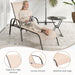 Woman lounging on the Adjustable Patio Chaise Lounge Chair from Dream Yard Oasis, reading a magazine while enjoying the ergonomic backrest and curved armrests in a stylish outdoor setting.
