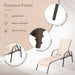 Close-up details of the Adjustable Patio Chaise Lounge Chair by Dream Yard Oasis, showcasing the premium breathable fabric, rustproof frame, and anti-skid foot pads for comfort and stability outdoors.