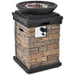 Close-up view of the 40,000 BTU Outdoor Propane Fire Bowl Column showcasing the stone finish and adjustable flames.