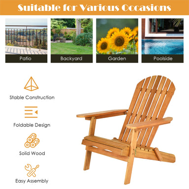 3-Piece Eucalyptus Adirondack Chair Set with Widened Armrests and Convenient Side Table, showcasing suitable occasions like patio, garden, and poolside.