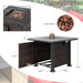 Dimensions of the 32-Inch Square Propane Fire Pit Table with Lava Rocks showing measurements and weight specifications, featuring a stylish design.