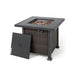 The stylish 32-Inch Square Propane Fire Pit Table with a removable cover for the lava rock area, highlighting its functional design from Dream Yard Oasis™.
