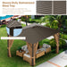 Close-up of the 12X10 Ft Outdoor Hardtop Gazebo with Galvanized Steel Top and Mesh Netting for Privacy - Brown, highlighting the durable steel roof designed for easy drainage and weather resistance.