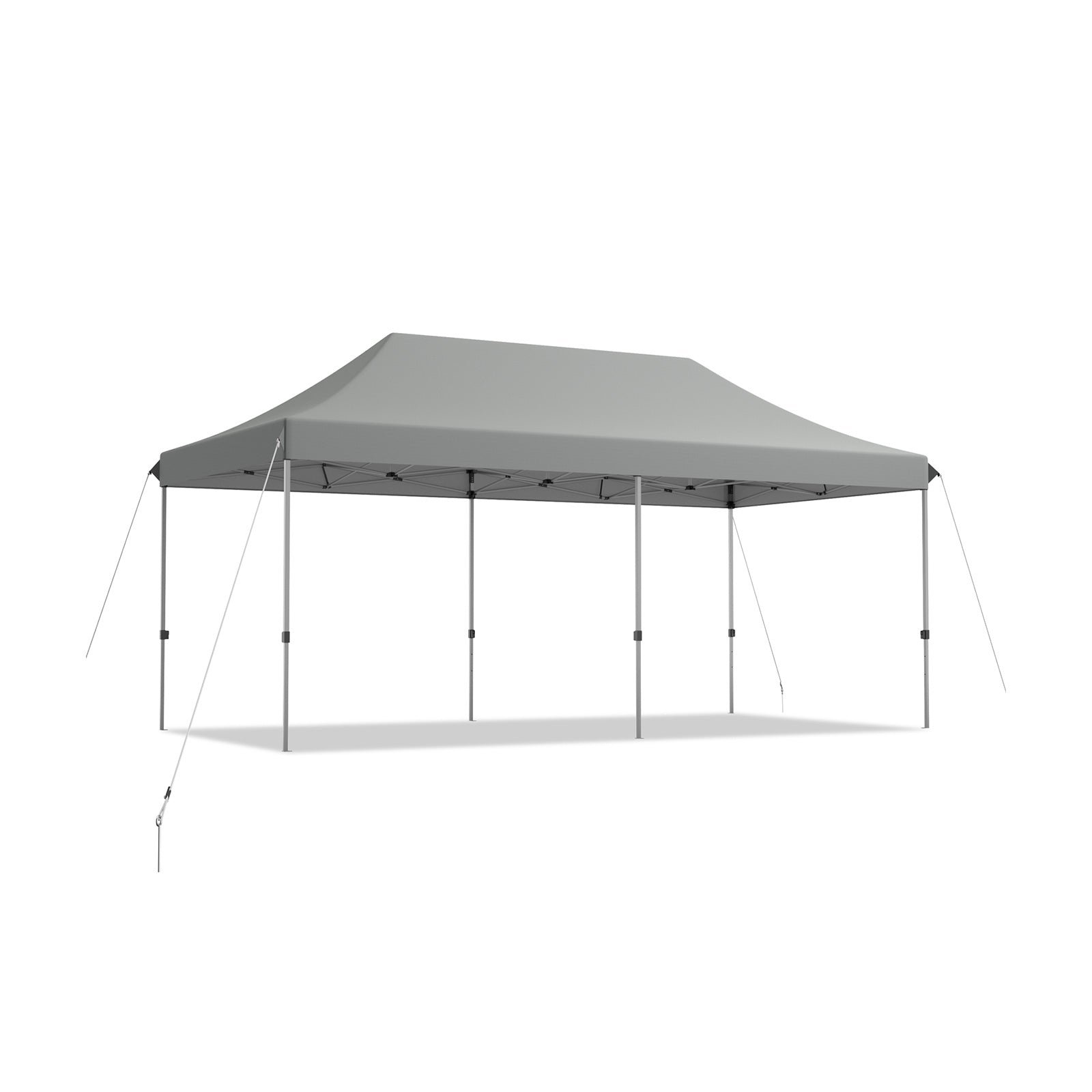 10x20 Feet Adjustable Heavy Duty Folding Canopy Shelter with Carry Bag - Gray, Water Resistant, showing a fully erected canopy with metal frame and gray covering for outdoor events.