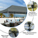 Features of the 10x20 Feet Adjustable Heavy Duty Folding Canopy Shelter with Carry Bag - Gray, Water Resistant, showcasing push-button leg adjustments and sturdy design elements.