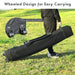 Wheeled design for easy carrying of the 10x20 Feet Adjustable Heavy Duty Folding Canopy Shelter with Carry Bag - Gray, Water Resistant, showcasing convenient wheels and dimensions of 65” x 15.5” x 9.5”.