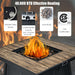 Close-up of the features of the 28" 40,000 BTU Propane Gas Fire Pit Table with Cover, Lava Stones & CSA Certification, including a stainless steel burner, control igniter, and lava stones for effective heating.