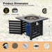 Dimensions and specifications of the 32" Square Propane Fire Pit Table with 50,000 BTU, ideal for outdoor use.