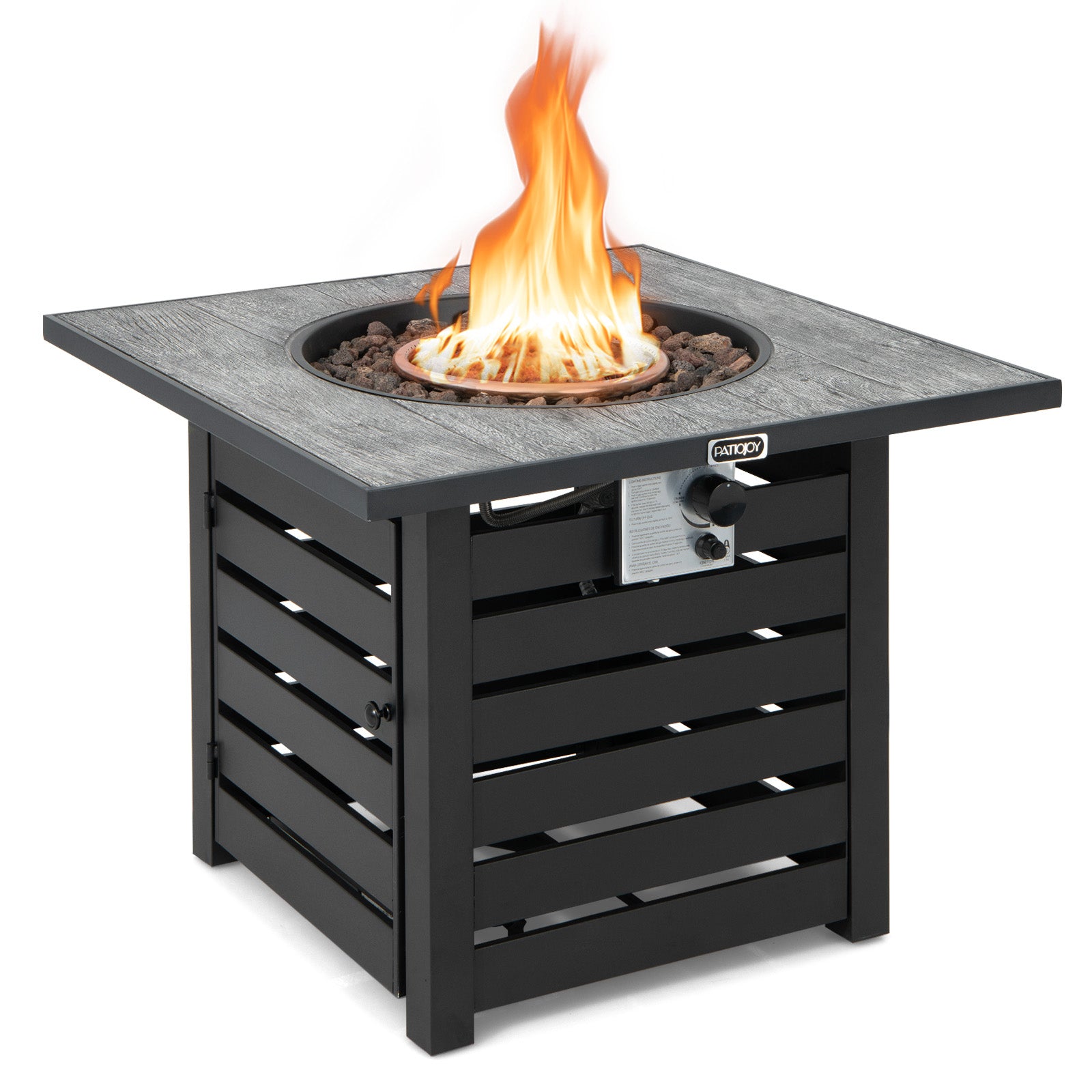 32" Square Propane Fire Pit Table with 50,000 BTU featuring lava rocks, perfect for outdoor gatherings.