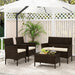 4-Piece Beige Patio Rattan Conversation Set with Cushions, Glass Table & Ergonomic Design displayed in a stylish outdoor setting with umbrella and greenery.