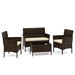 4-Piece Beige Patio Rattan Conversation Set with Cushions, Glass Table & Ergonomic Design against a white background, showcasing its stylish design.