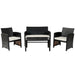 4-Piece Weather-Resistant Rattan Patio Seating Set with Cushions & Glass Coffee Table featuring the complete set including the loveseat and armchairs, on a white background, highlighting its sleek design.
