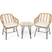 Chic 3-Piece White Rattan Furniture Set showcasing comfortable cushioned chairs and a glass tabletop for relaxing outdoors.