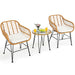 Elegant 3-Piece White Rattan Furniture Set with padded chairs and a sleek glass top table, ideal for outdoor gatherings.