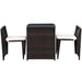 Close-up view of the 3-Piece Outdoor Wicker Patio Set with Cushions, No Assembly, Space-Saving Glass Table, highlighting the elegant design of the wicker chairs and coffee table.