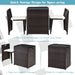3-Piece Outdoor Wicker Patio Set with Cushions, No Assembly, Space-Saving Glass Table displayed in a visually appealing arrangement, revealing the space-saving quick storage design of the chairs.