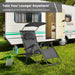 Folding Recliner Lounge Chair With Adjustable Shade Canopy & Cup Holder set up beside a camper, highlighting its lightweight and portable design, perfect for taking outdoors.