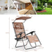 Folding Recliner Lounge Chair with Adjustable Shade Canopy & Cup Holder - Coffee showcased with dimensions and ideal for indoor and outdoor settings.