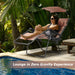 Folding Recliner Lounge Chair With Adjustable Shade Canopy & Cup Holder - Coffee, providing a zero-gravity experience. A woman lounges by a pool surrounded by tropical plants, showcasing comfort and style.