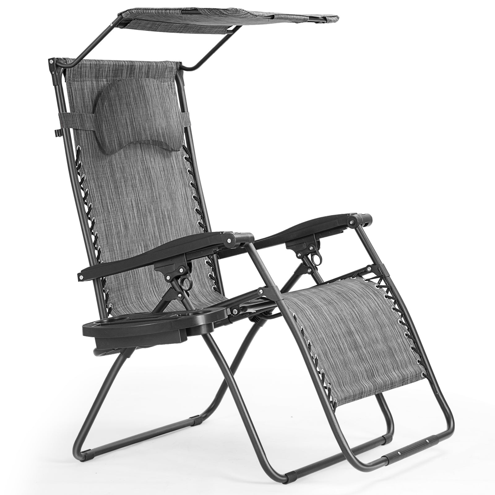 Close-up view of the Dream Yard Oasis Folding Recliner Lounge Chair with Canopy, highlighting its ergonomic design and adjustable back.