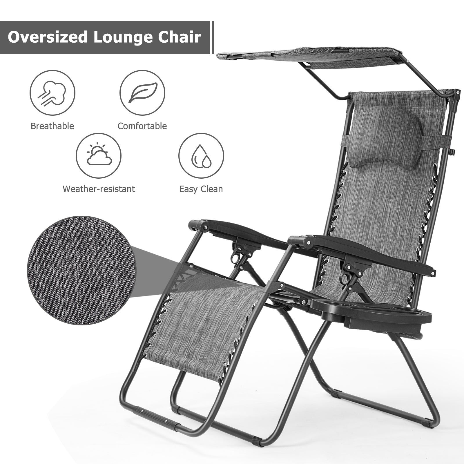 Dream Yard Oasis Folding Recliner Lounge Chair with Canopy, showcasing breathable material and comfortable design.