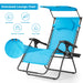 Folding Recliner Lounge Chair With Adjustable Shade Canopy & Cup Holder in blue, showcasing breathable fabric, comfortable design, and weather-resistant features for outdoor relaxation.