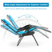 Folding Recliner Lounge Chair With Adjustable Shade Canopy & Cup Holder demonstrating wide angle adjustment for superior comfort, highlighting its ergonomic design suitable for relaxation.