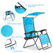 Folding Recliner Lounge Chair With Adjustable Shade Canopy & Cup Holder featuring heavy-duty steel frame and durable materials, showcasing its sturdy triangular support for outdoor use.